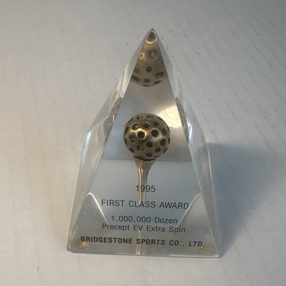 Bridgestone Sports 1995 First Class Award Clear Glass Pyramid Paperweight